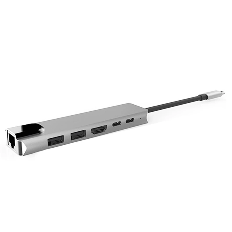 

USB-C Hub HUB Adapter 6 in 1 Aluminum Alloy Type-C to HDMI/87WPD RJ45 Hub 4K HD USB 3.1 Adapter