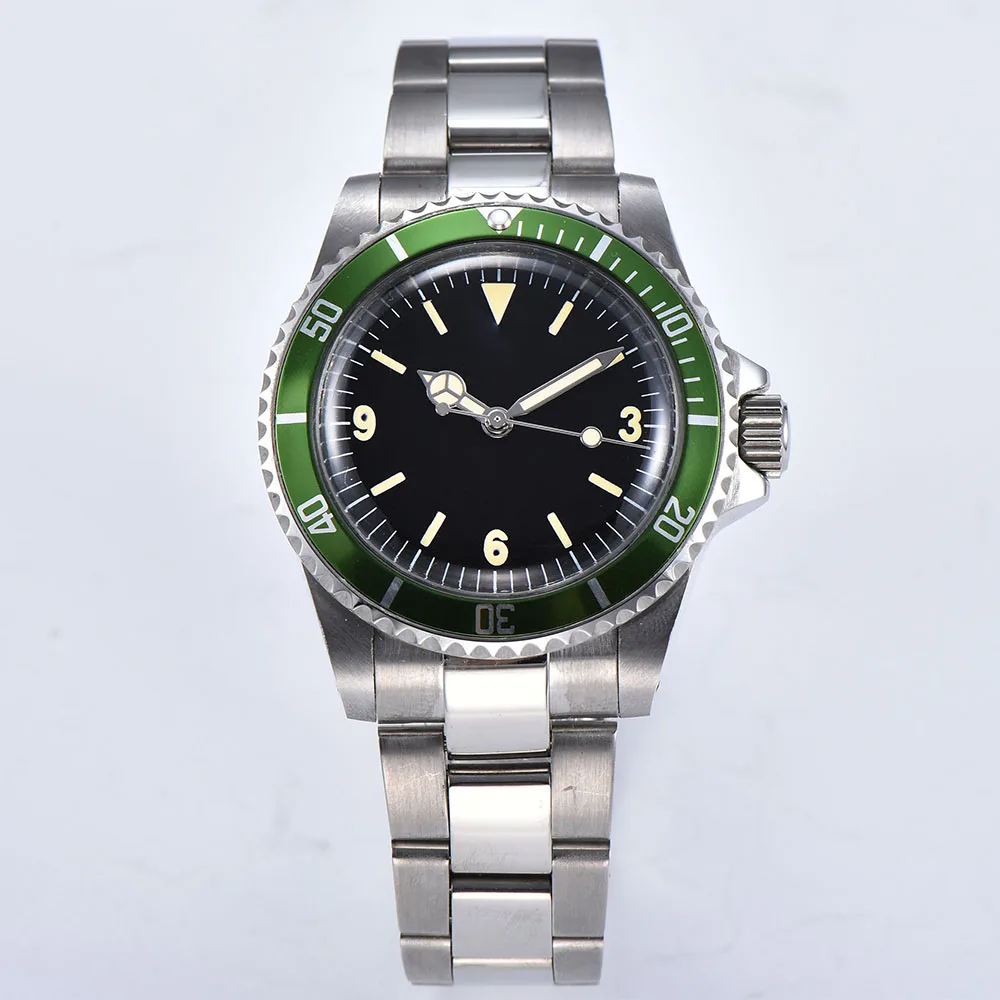 Watch automatic mechanical fashion men's 39.5mm stainless steel case bracelet luminous green aluminum bezel 102 | Наручные часы
