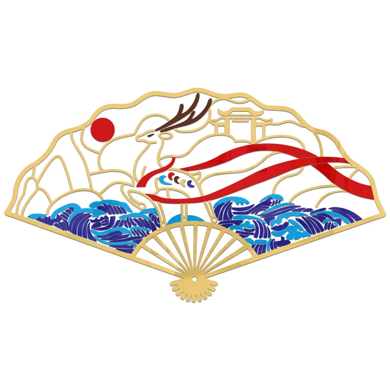 

Chinese style classical fan Acrylic Wall Sticker 3D stereo living room Entrance restaurant background room Layout Wall Sticker
