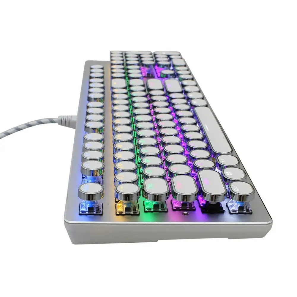 Ретро Стимпанк Механическая клавиатура 104 клавиши RGB подсветка, пылезащитная, с синей осью, для ПК и ноутбука, металлическая панель.