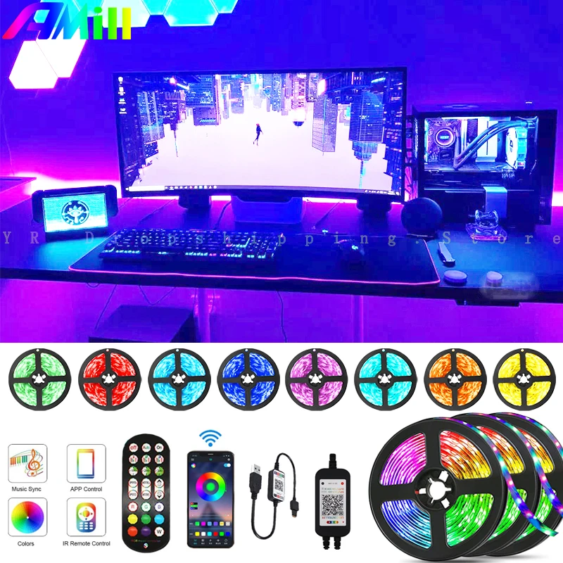 

5M DIY RGB SMD 5050 LED Strip Light Bluetooth Diode Tape Flexible Neon Led Strip Ribbon LED Strip 5V for Home TV Backlight Decor