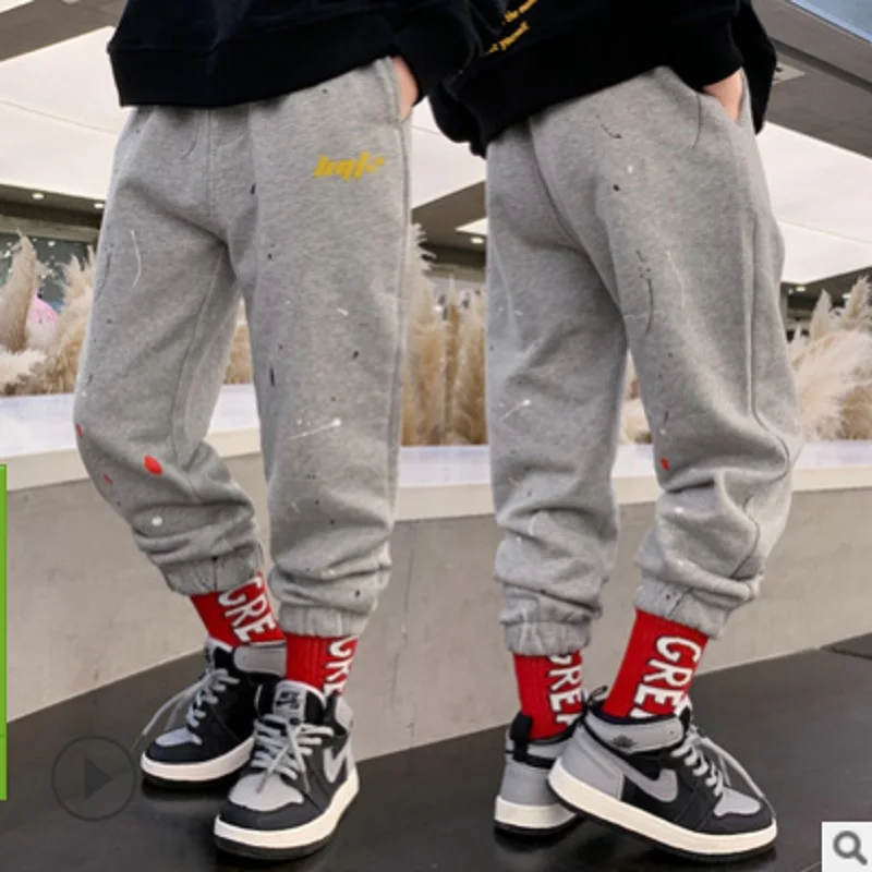 

Boys Sports Pant 2021 New Spring/Autumn Children's Trousers Child Clothing Active Long Slim Pants 2 Print Colors Size6-14 ly107