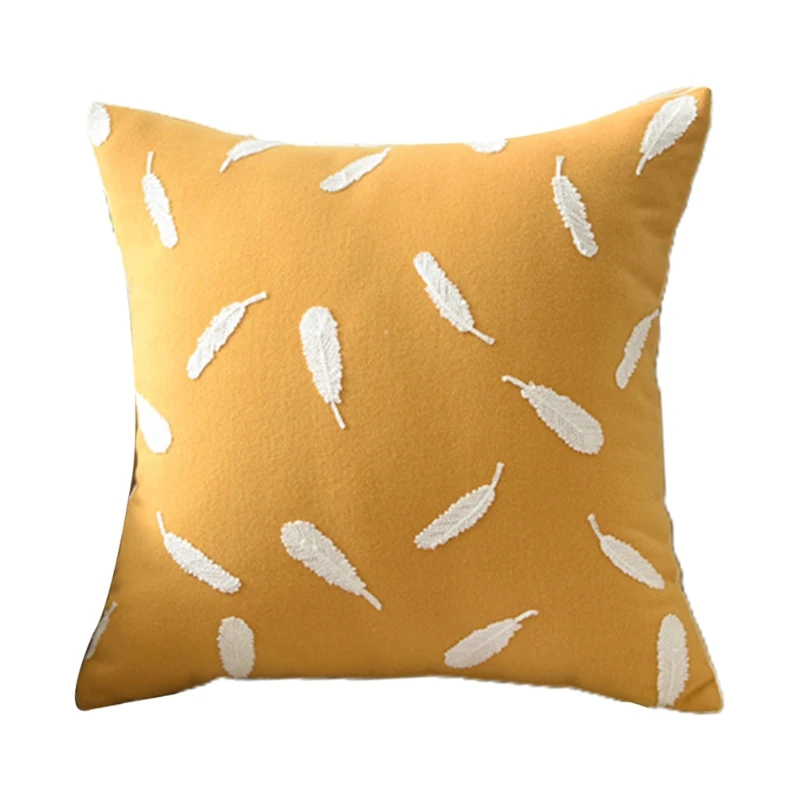 

Чехол для подушки из хлопка и льна с вышивкой, с белыми перьями