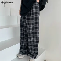 plaid pants women casual chic oversize 3xl loose wide leg trousers ins retro teens harajuku hip hop all match unisex streetwear