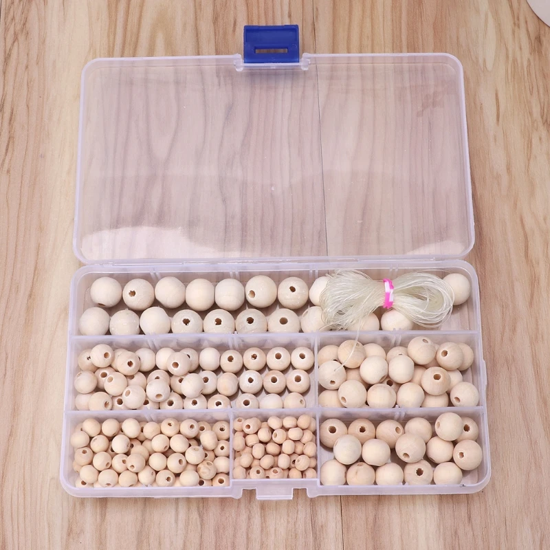 

220Pcs Natural Round Loose Wood Beads Jewelry Making Bracelet Necklace With Box 85LB
