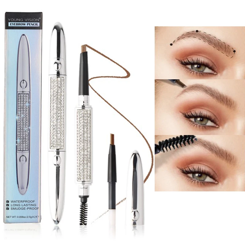 Водостойкий карандаш для бровей с двойной головкой бриллиантовая серебряная