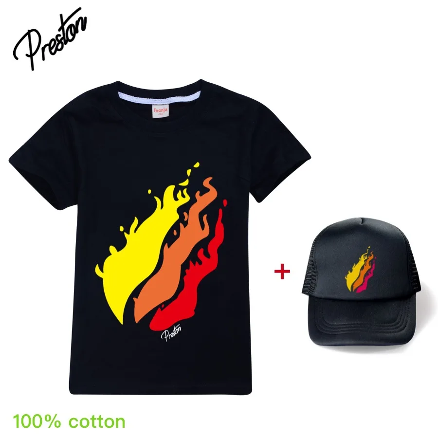 

New fashion Summer T-Shirt For Children Boys Girl PRESTONPLAYZ's Colour Hat Printed Preston Playz Tops Kids Grinch Clothes+cap