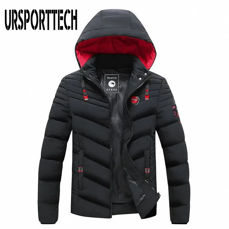 URSPORTTECH Winter Jacket Men Outdoor Hooded Thicken Mens Winter Male Jacket Windbreaker Coat Oversize Men Down Jackets Overcoat