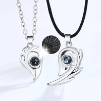 2pcs magnetic heart pendant couple necklaces 100 languages i love you projection pendant necklace for women men fashion jewelry