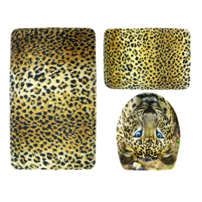 Leopard 3 шт./компл. куртка с принтом тигра и леопарда; противоскользящие носки с разным рисунком, на плюшевой подкладке, коврик для ванной фланель контур ковры крышка Туалет Ванная комната комплект - Цвет: Leopard