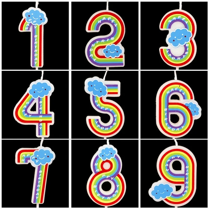 Цифровая Бездымная свеча 0 9 в форме цифр радужного цвета для украшения торта на