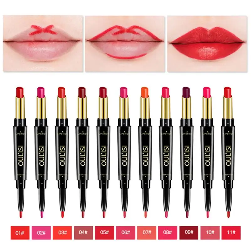 2 в 1 двухсторонний карандаш для губ 11 цветов стойкий водостойкий матовый Цветные