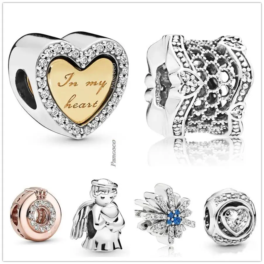 

Authentic 925 Sterling Silver Rose Sparkling Logo & Crown O With Crystal Charm Beads Fit Pandora Bracelet & Necklace Jewelry