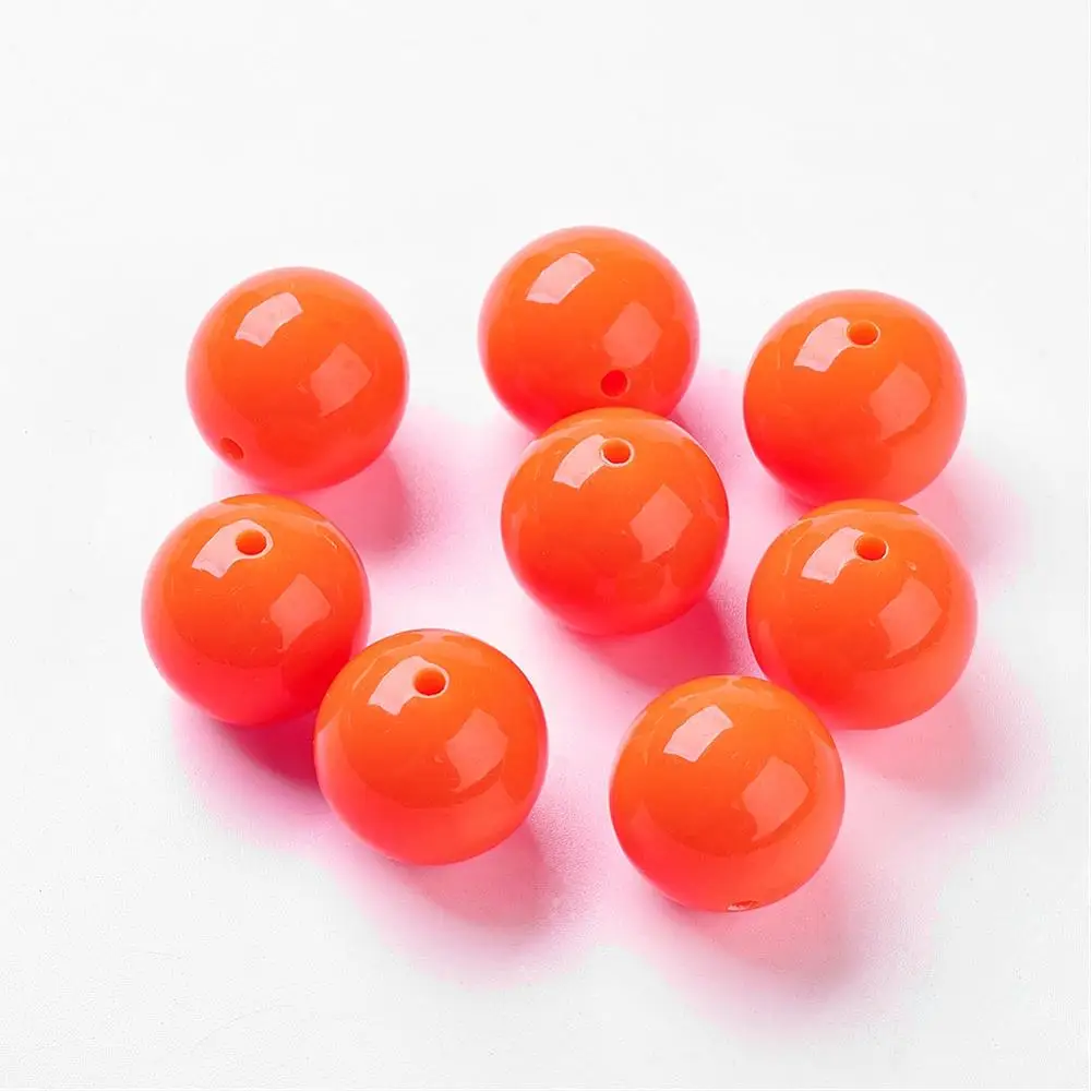 

500g Neon Acrylic Beads Round Orange Red 20mm Hole: 2~3mm about 109PCS/500g