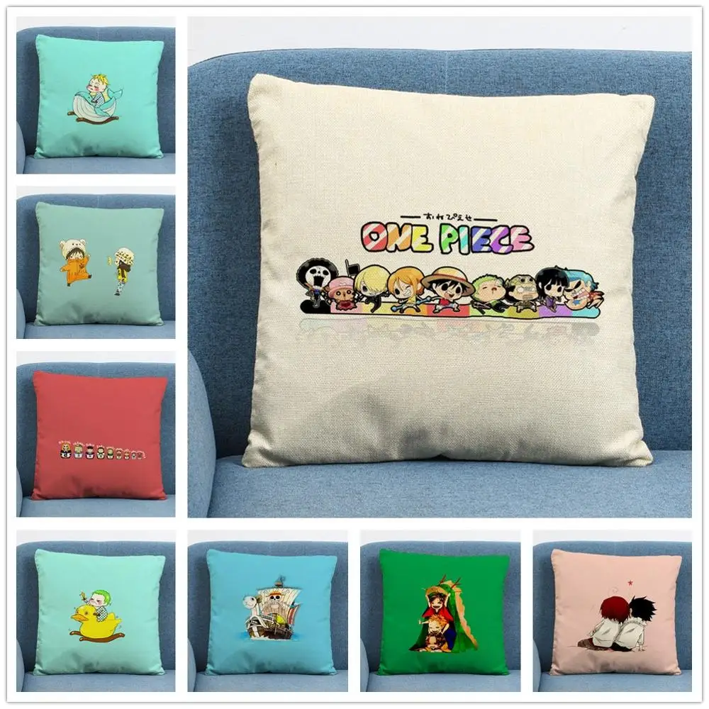 

Cartoon Cute Big Head （One piece） Linen Cushion Cover Pillow Case for Home Sofa Car Decor Pillowcase Cartoon Character 45X45cm