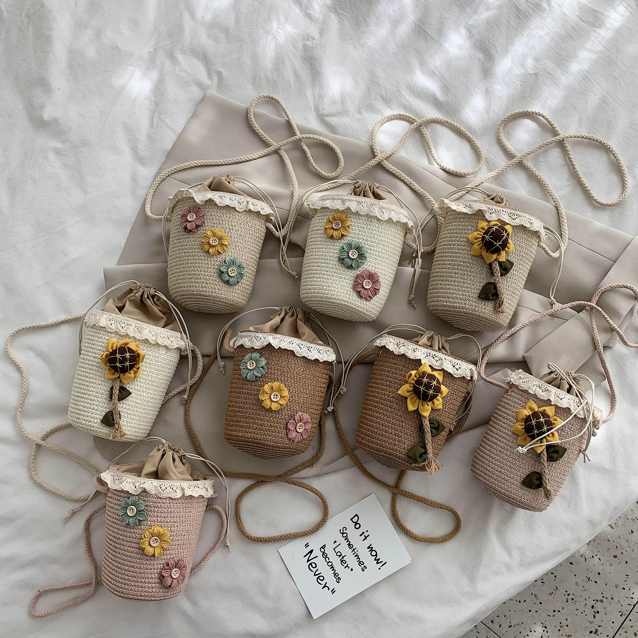 Сумка-ведро из искусственной соломы с цветами летняя пляжная сумка-мессенджер