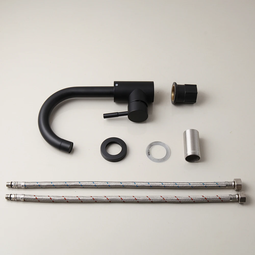 

Matte Black Modern Basin Sink Deck Mounted Bathroom Faucet Single Lever Handle Stainless Steel Hot And Cold Mixer Tap