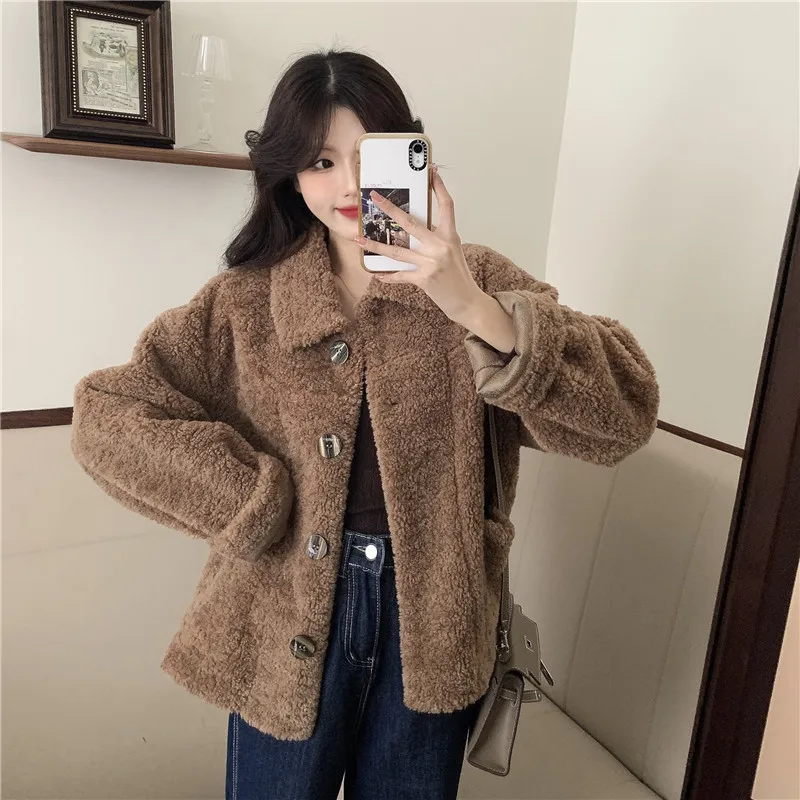 

Faux Lamb Fur Coat 2020 New Women's Autumn and Winter All-Matching Short-Height Cute Japanese Style Loose White Cardigan