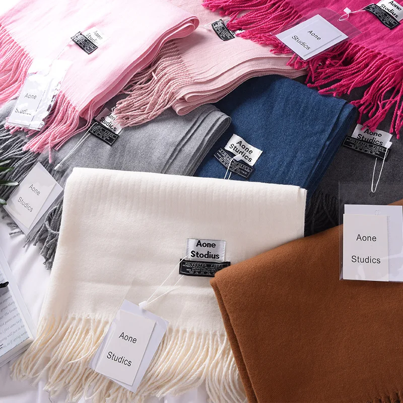 2022 зимние однотонные кашемировые шарфы с кисточкой для женщин lday Зимняя Толстая