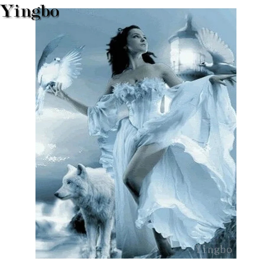 

5D алмазная живопись «сделай сам», вышивка крестиком, девушка и волк, птица, рукоделие, алмазная вышивка, мозаика, полная квадратная вышивка, ...