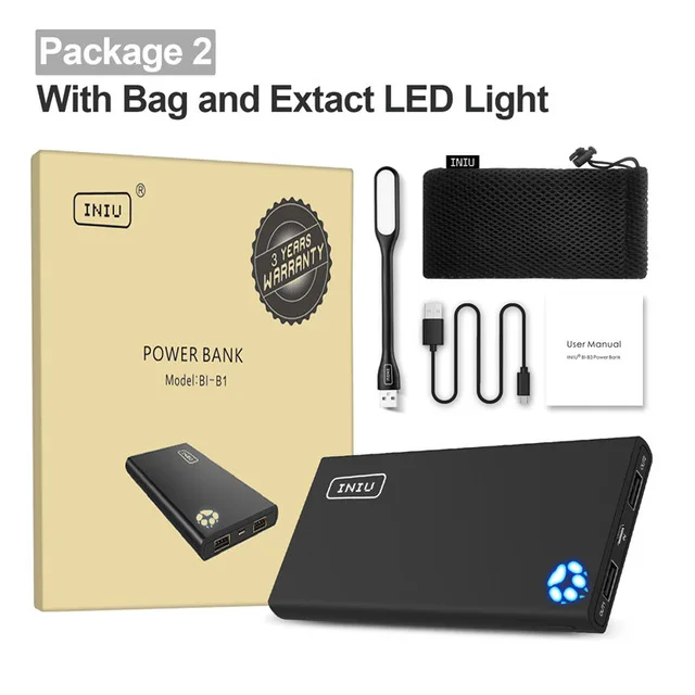 Black With Bag INIU 10000 мА/ч, а, внешний аккумулятор, двойной, 2 USB, портативное зарядное устройство, внешний аккумулятор для iPhone X, Xiaomi Mi, телефон, повербанк, внешний аккумулятор - Цвет: Black With Bag