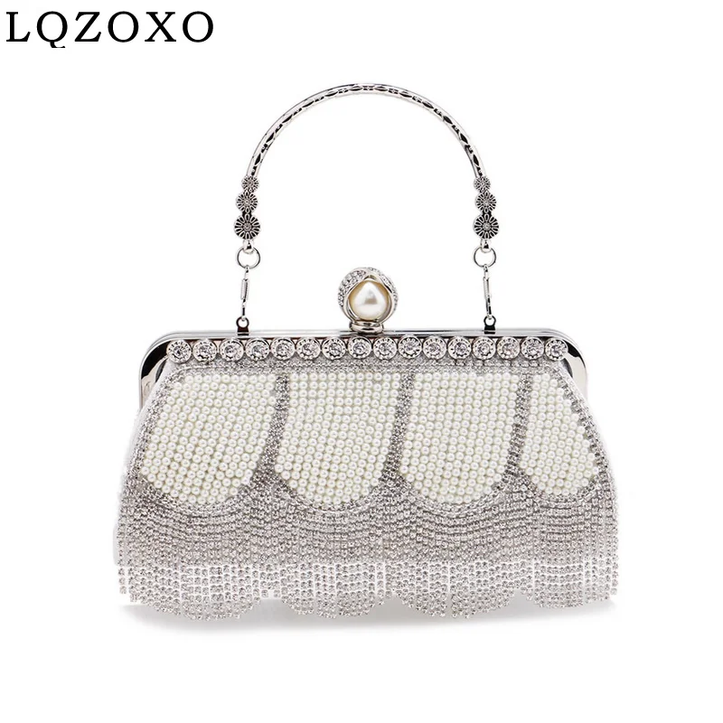 

Beading Women Day Clutch Party Wedding Evening Bags Tassel Rhinestones Handbags Pearl New Holder Purse