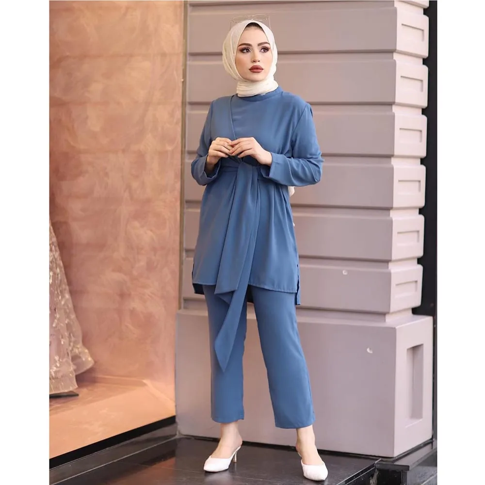 

Ramadan Eid Mubarak Dubai Abaya Turkey Muslim Set Two Piece Top Pants Caftan Kaftan Islam Clothing Abayas For Women Ropa Mujer