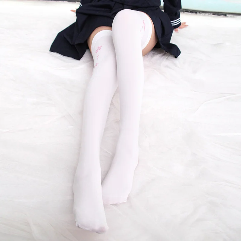 Носки выше колена бархатные белые в японском стиле симпатичная кошачья лапа |