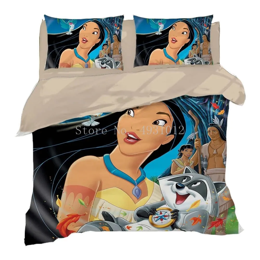 

3D Queen Bed Set Pocahontas Princess Bedding Single Size Bed Linens Twin Quilt Duvet Covers for Girls Bedroom Kids Bedspread