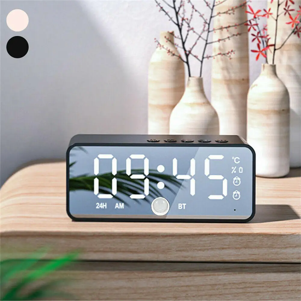 

LED Digital Electronic Desktop Clock Snooze Mirror Alarm Clock Voice Control Time Temperature Display Bluetooth Home Decorations