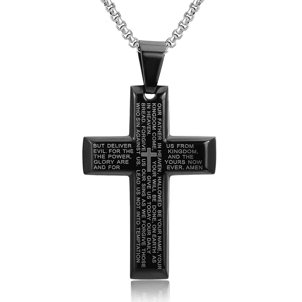 Черный синий большой крест Библейский кулон ожерелье для мужчин из нержавеющей