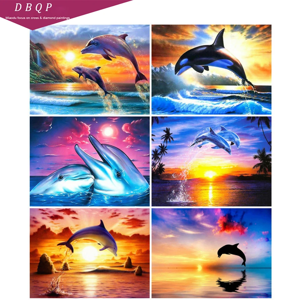 

Diamond Painting Dolphin Sunset Full Square Diamond Embroidery Sale Animal Needlework Gift Home Decor Cross Stitch Kits