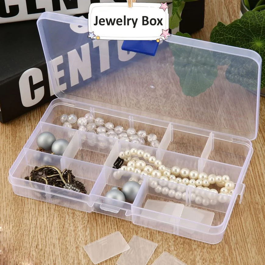 

Transparent Jewelry Storage Box Container Beads Earrings Necklace Ring Bracelet Women Belongs Package Case 15 Movable Grid