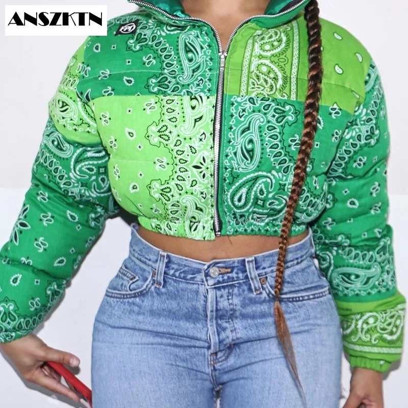 Женский Укороченный пуховик anszytn зимний модный пуховик-пуховик с банданой