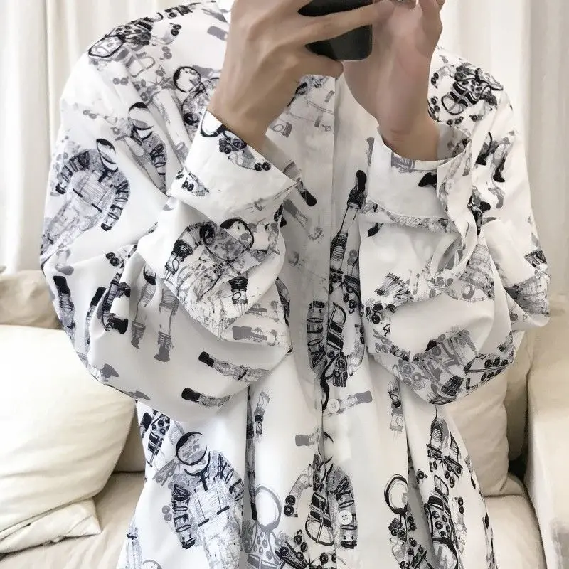 

2020 Fashion Men's Clothes Hip Hop Design Sense Camisa Masculina Homme Male Printing Handsome Long-sleeved Shirt M-2xl