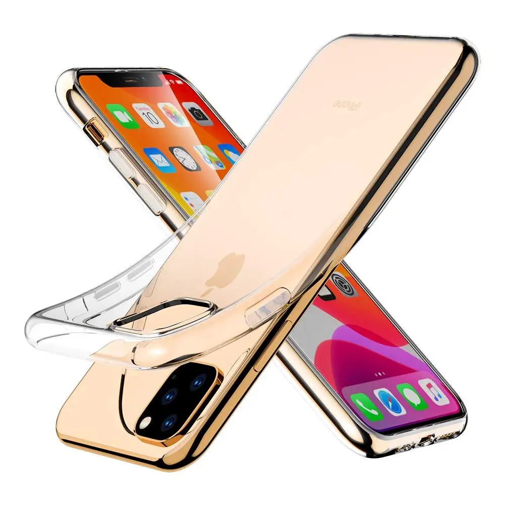 Slim Thin Clear Soft For iPhone 11 Pro Max Case Premium Flexible Chrome Bumper Transparent TPU Back Plate Cover |