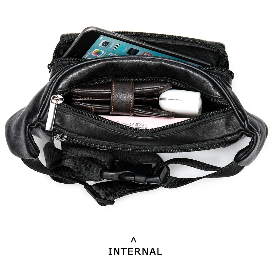 WESTAL Sheep Genuine Leather Men's Waist Bags Belt Men Waist Pack Male Fanny Pack Black Small Hip/Bum Bag Leather Waist Bag 8917