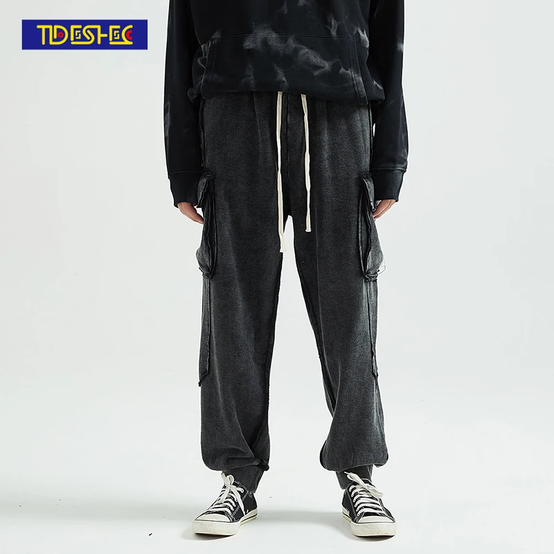 

Брюки мужские/женские хлопковые с широкими штанинами, уличная одежда в стиле хип-хоп, Слаксы с эластичным ремешком, свободные брюки с эффект...