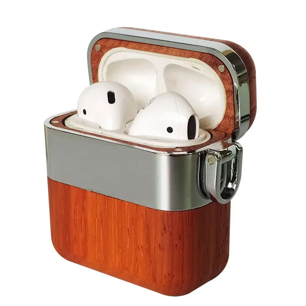 New Stainless Steel Solid Wooden Cover Bluetooth Wireless Headset Casewith Hook For Airpods 2 Case 1 | Электроника