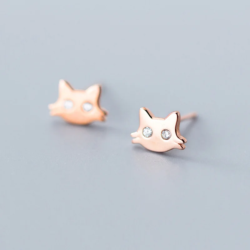 Rose Gold Серьги-гвоздики Trusta из натуральной 925 пробы, серебряные, милые, гладкие, с изображением котенка, ослепительные, CZ, для женщин, дочерей, девочек, свадебные ювелирные изделия DS1935 - Окраска металла: Rose Gold