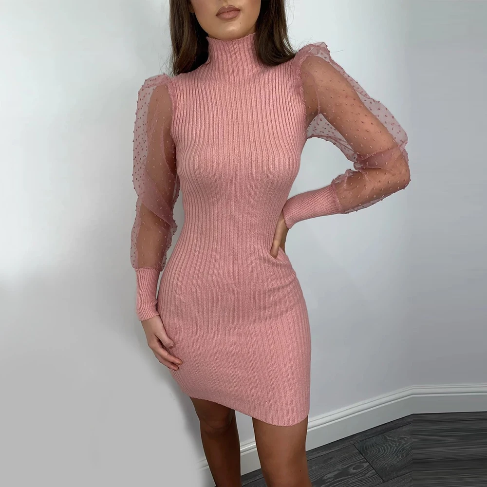 Сексуальное платье с пышными рукавами женское мини-платье осеннее длинными