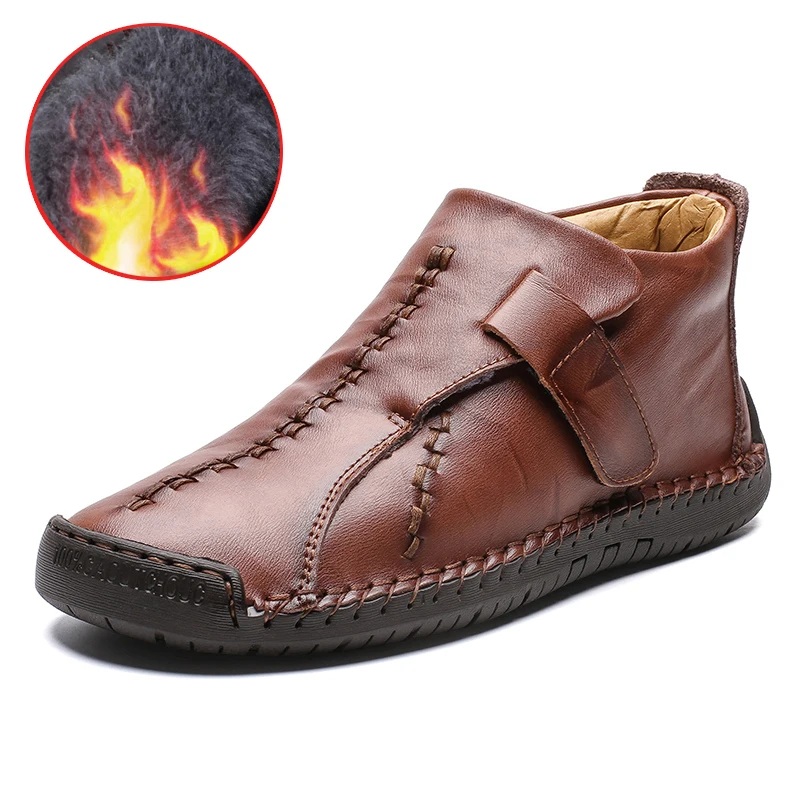 Мужские ботинки на меху Черные ботильоны из высококачественной кожи с плюшевой