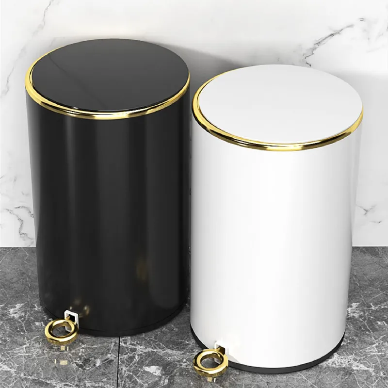 

Stainless Steel Trash Can Luxury Waterproof Living Room Nordic Round White Waste Bin Cover Bathroom Cubo Basura Home Products 60