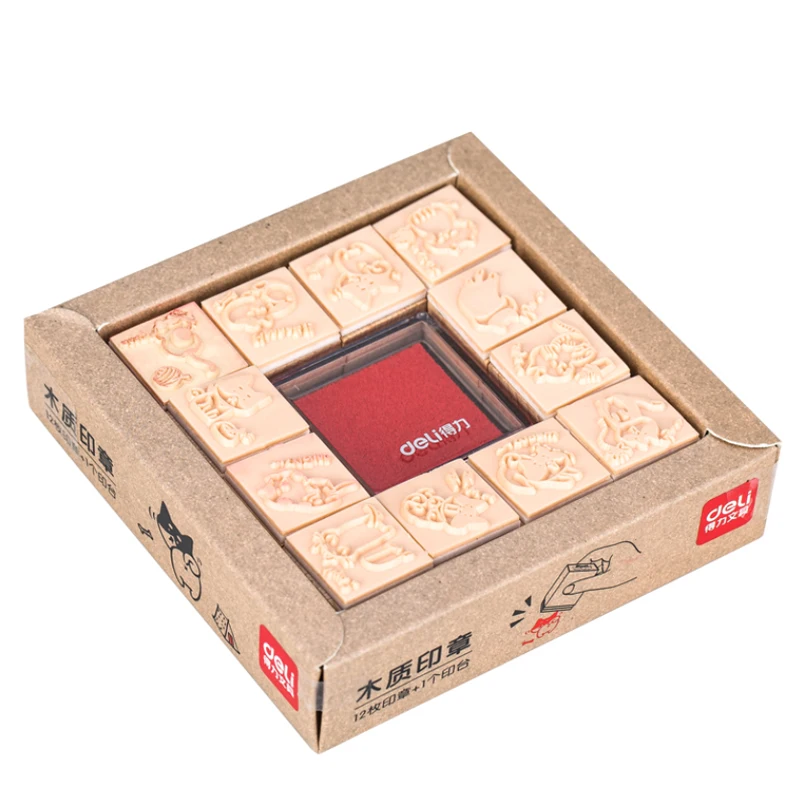 Деревянные Мультяшные печатные уплотнения набор студентов ретро печать декор