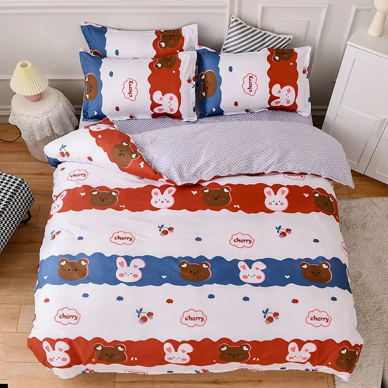 

Luxury Aloe Cotton Queen Bedding Four-piece Set Sheet Home Textile Anime Printing High Quality Quilt Cover Pillowcase Set Twin