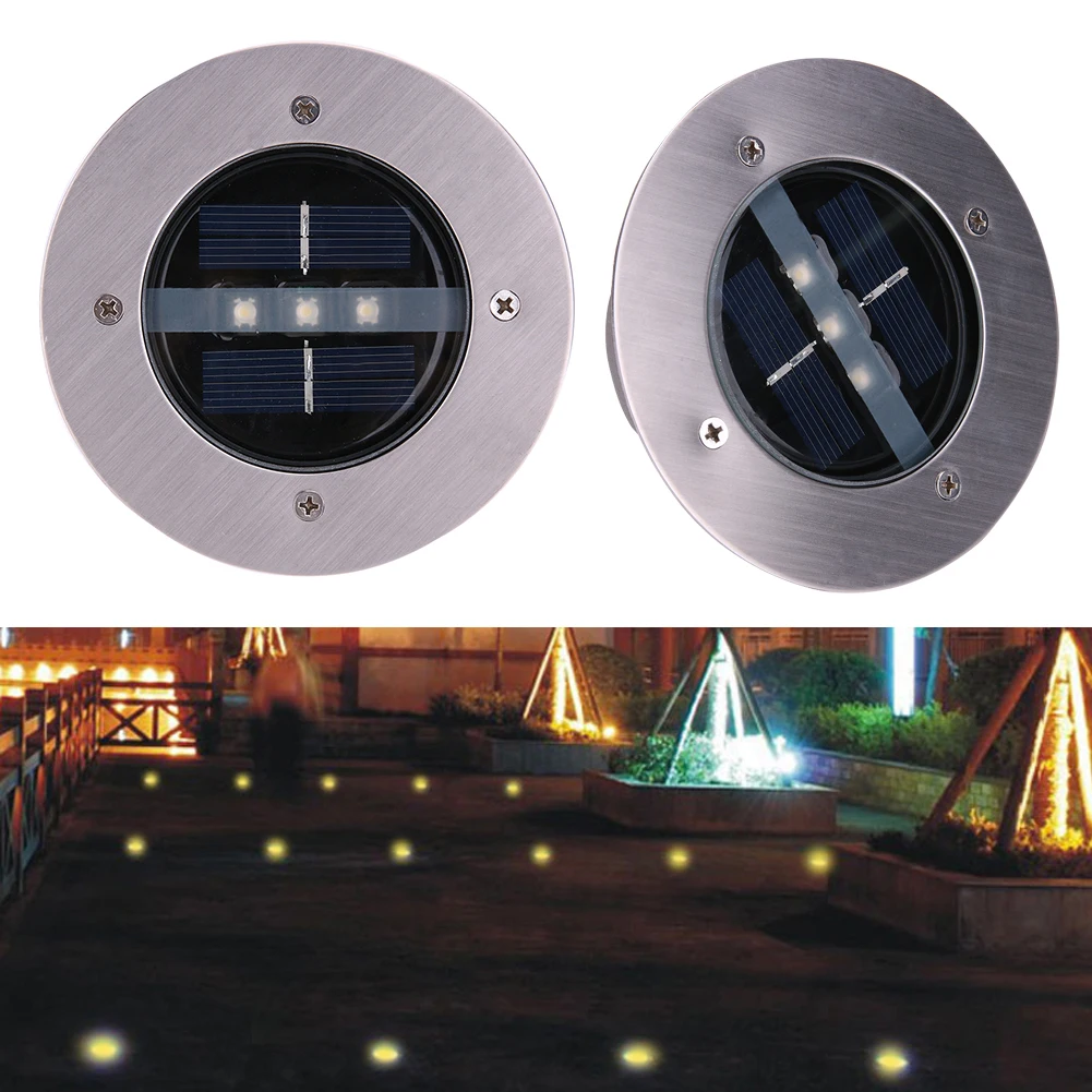 

3pcs LED Powered Lawn Lights Outdoor Walkway Garden Solar Guide Landscape Lamp Energy Saving Stainless Steel Lighting