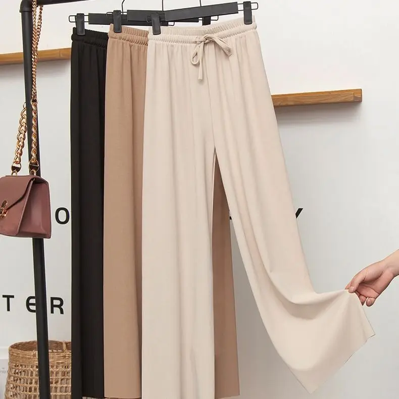 

Ice silk drop knitted wide leg pants women's summer thin 2020 new spring Korean high waist loose and versatile nine point