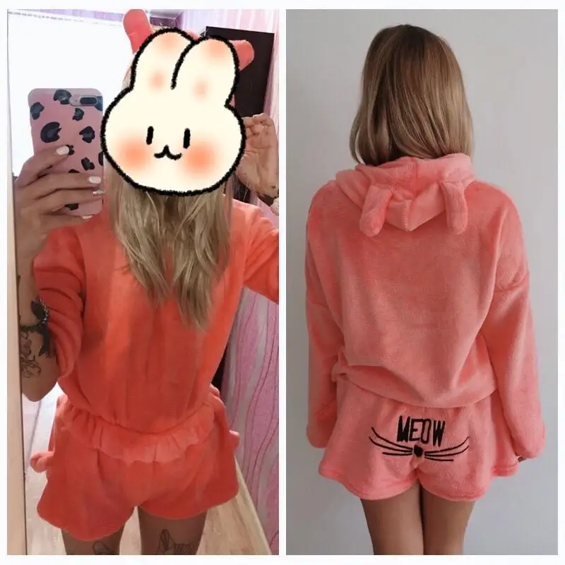 

Женские пижамные штаны, комплекты, женская зимняя одежда для сна с капюшоном, фланелевые пижамные костюмы из 2 предметов, женские пижамы с му...