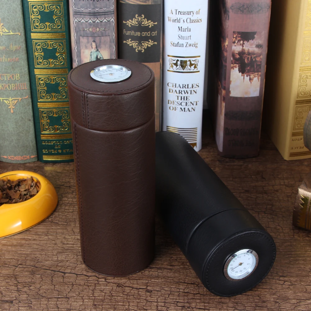 

GALINER Cigar Case Mini Cedar Wood Lined Tube Different Colors Leather Travel Humidor Box with Long Humidifier Hygrometer