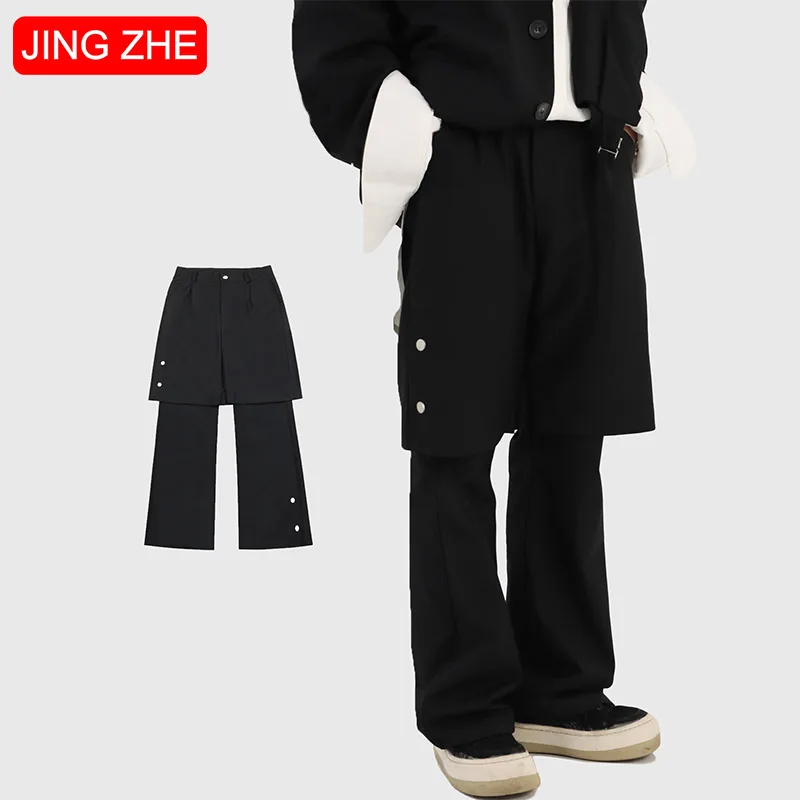 

JING ZHE Men's Fake Two-piece Pants Hip Hop Suit Pants Men Women Harajuku Streetwear Casual Loose Baggy Trousers Clothing